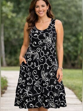 LulaRoe Black & White Floral Tank Dress - NWT Size Medium